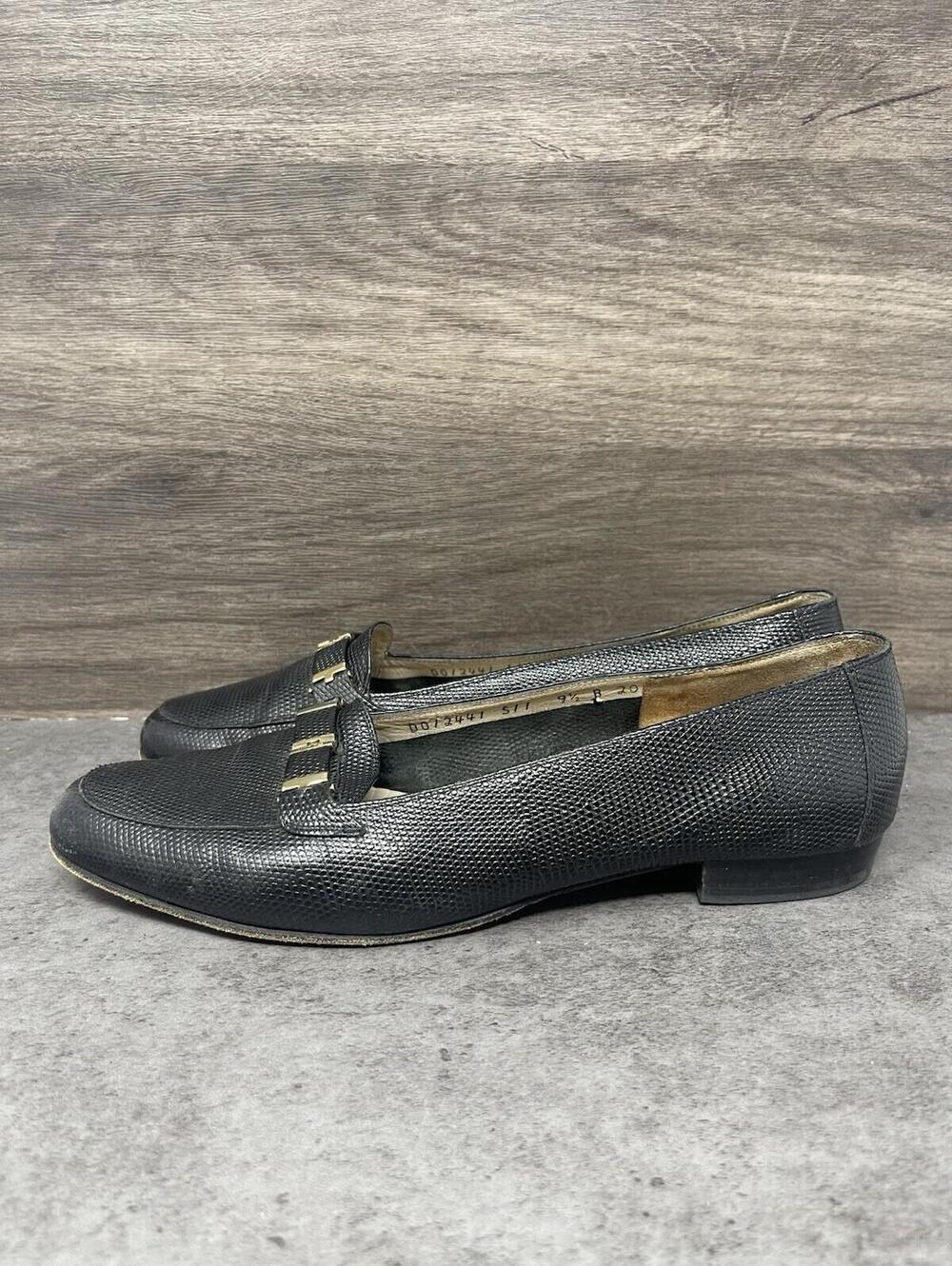 Salvatore Ferragamo Loafers Womens Size 9.5 Black Perforated Leather Slip On